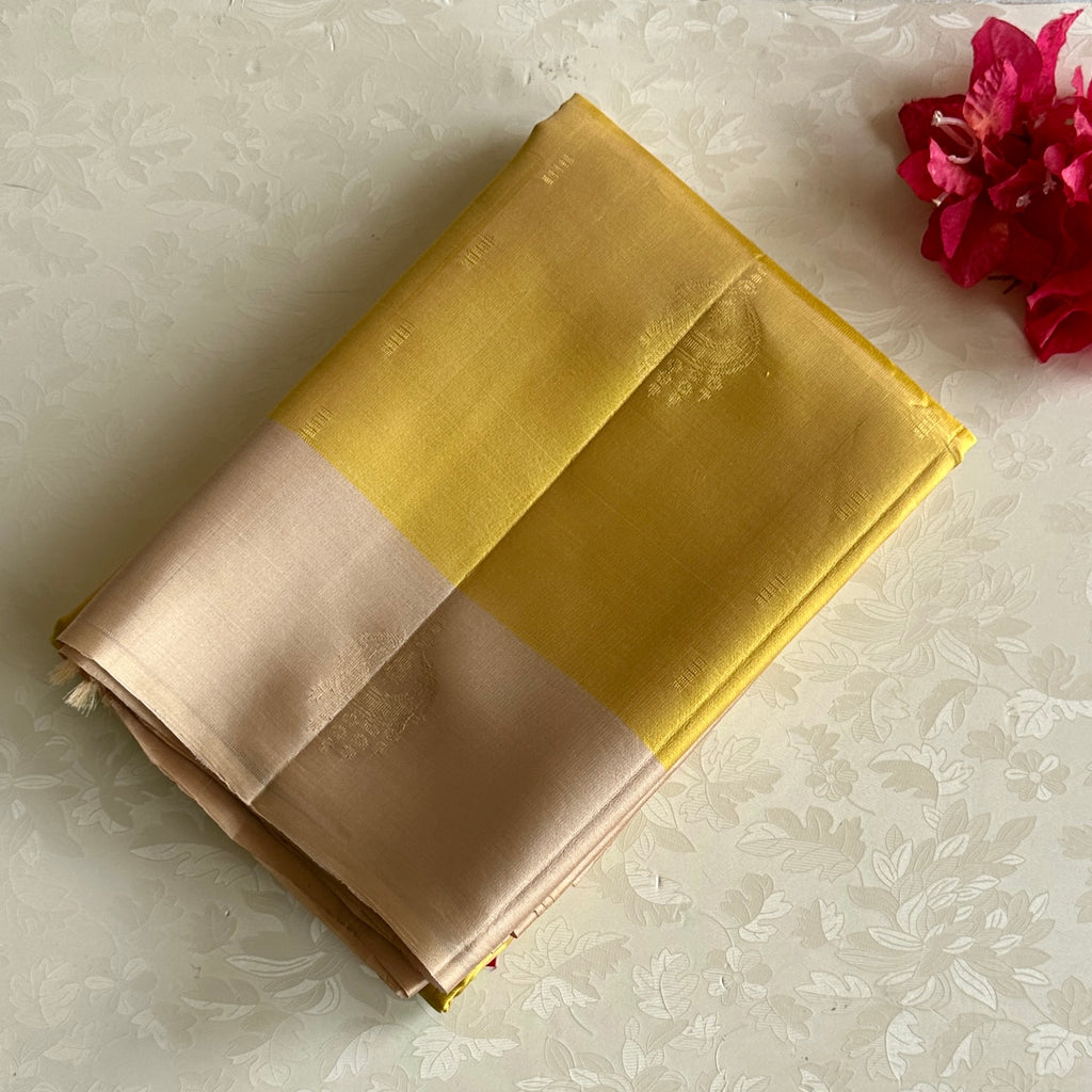 Sunshine Yellow with Blush Beige Designer Pure Silk Beauty