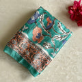 Ivory Turquoise Ajrakh Block Printed Silk With Turquoise And Leaf Border