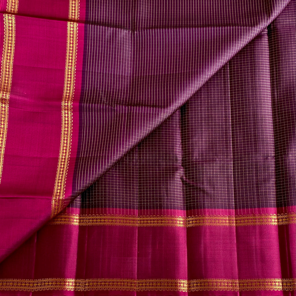 Deep Purple Designer Pure Silk Saree With Magenta Pallu