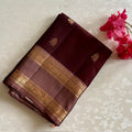 Coffee Brown Silk Brocade Saree With Metallic Brown Zari Woven Border