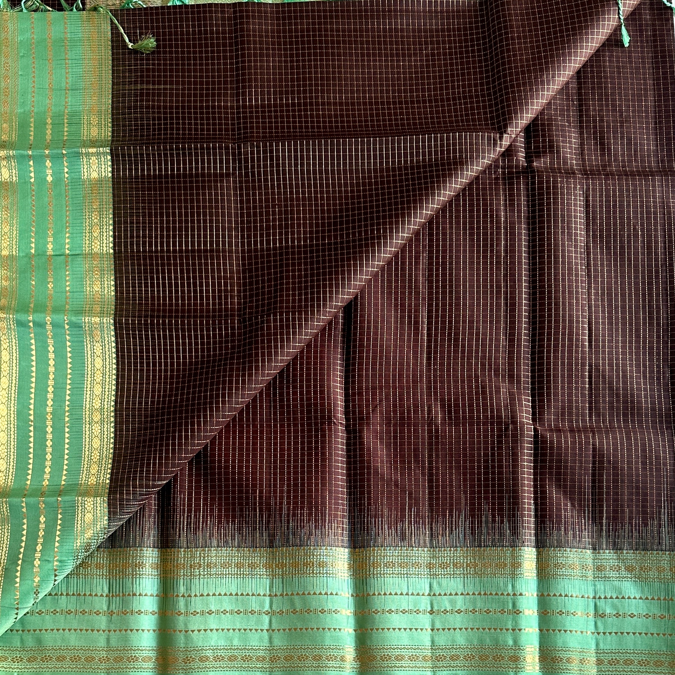 Mint Green Woven Silk Saree With Antique Gold Zari Border