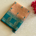 Teal Peach Silk Zari Paisley Woven Saree With Tassel Pallu
