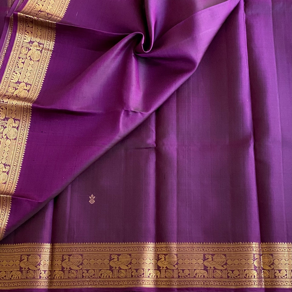 Royal Purple Designer Pure Silk Saree With Gold Border And Pallu