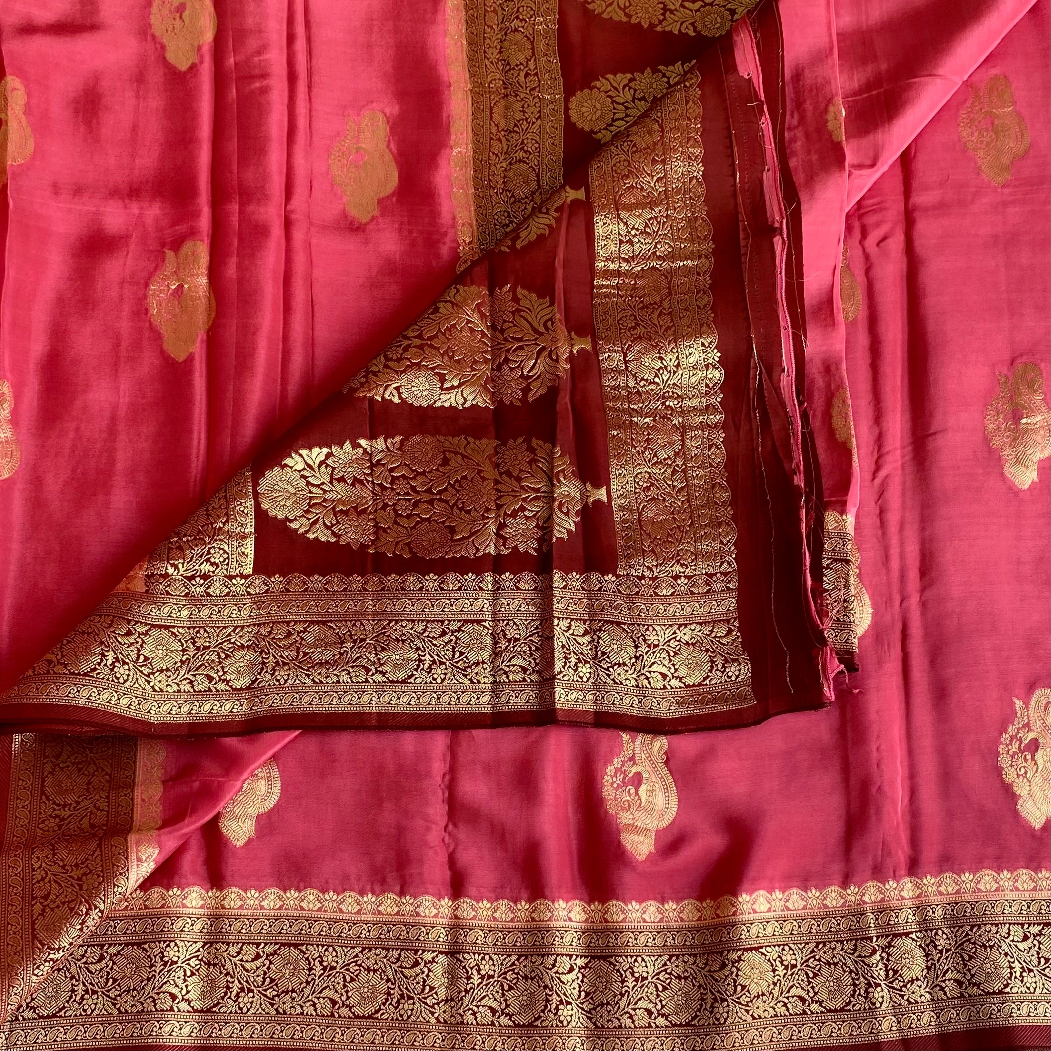 Rose Pink Soft Tussar Silk Saree With Maroon Pallu