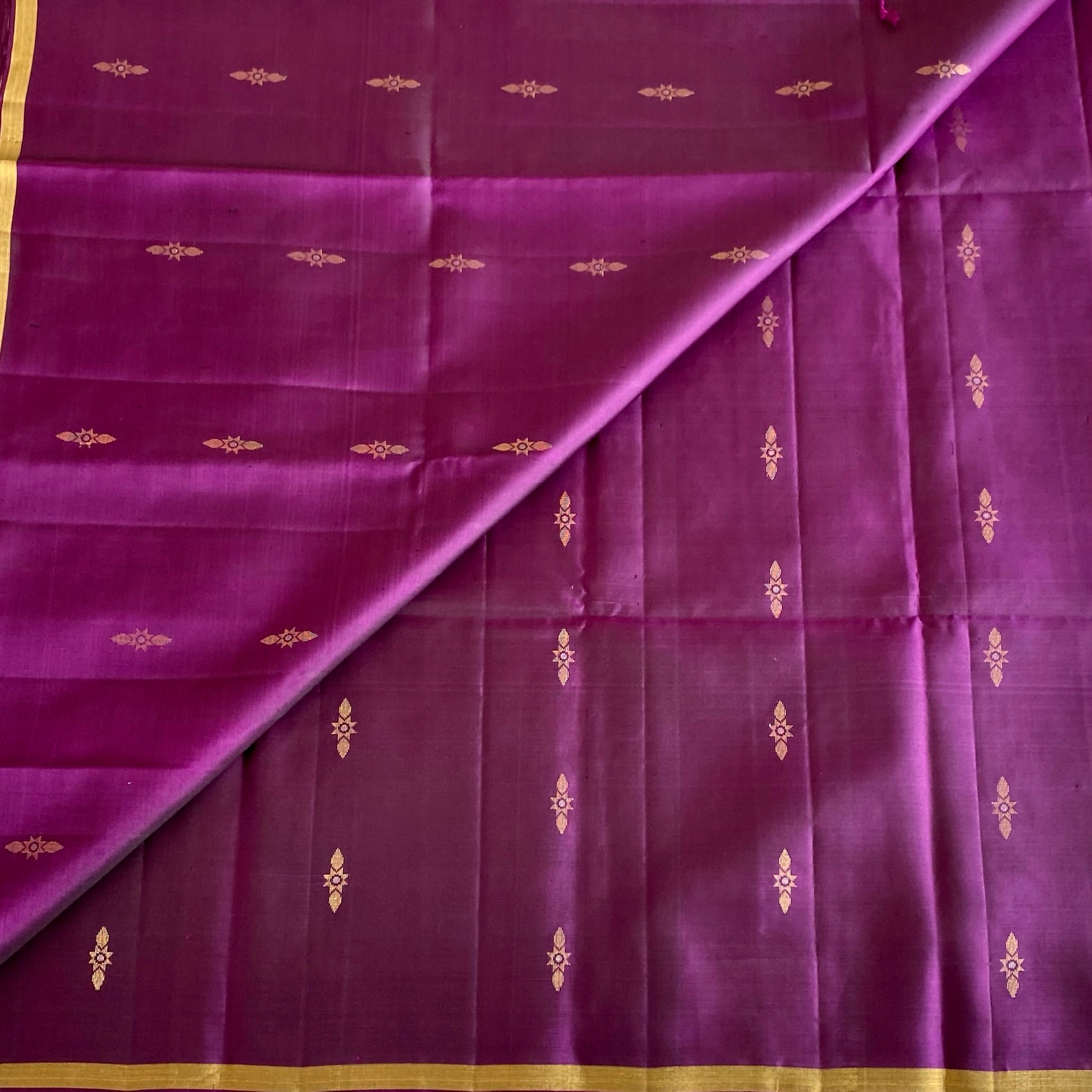 Deep Purple Designer Pure Silk Saree With Antique Gold Pallu
