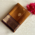 Antique Amber Gold Designer Pure Silk Saree With Royal Purple Pallu