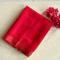 Cherry Red with Lime green Gandaberunda buttas on soft crepe silk