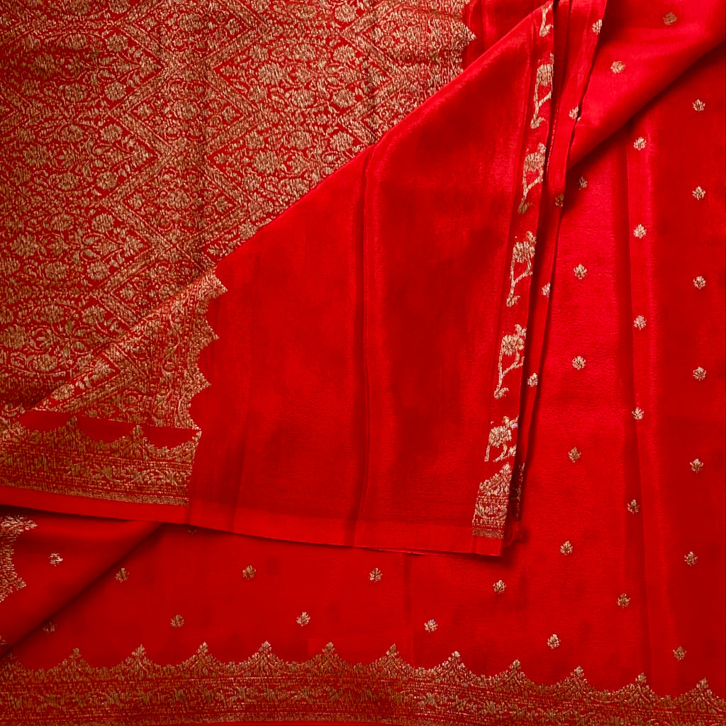 Scarlet Soft Banarasi Crepe Silk with Designer Borders