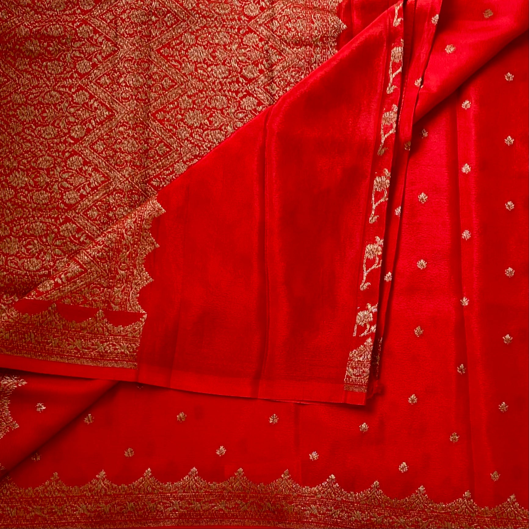 Scarlet Soft Banarasi Crepe Silk with Designer Borders