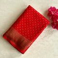 Scarlet Red Silk Saree with Gold Brocade and Wide Border