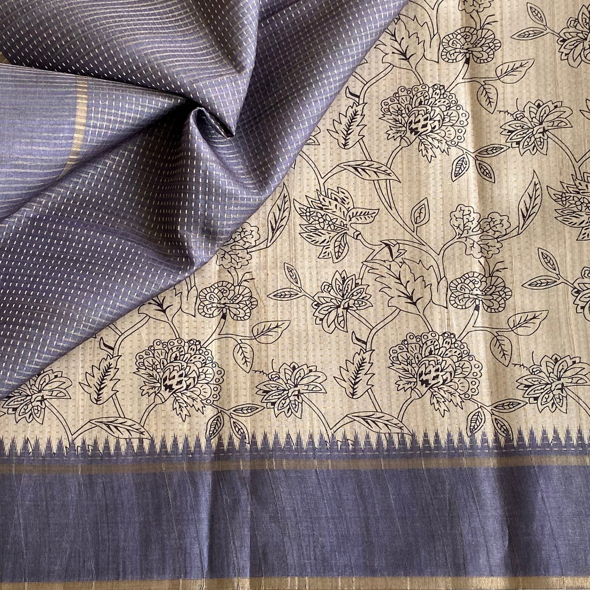Ecru Beige & Warm Cloud Soft Tussar Silk Saree With Floral Weave