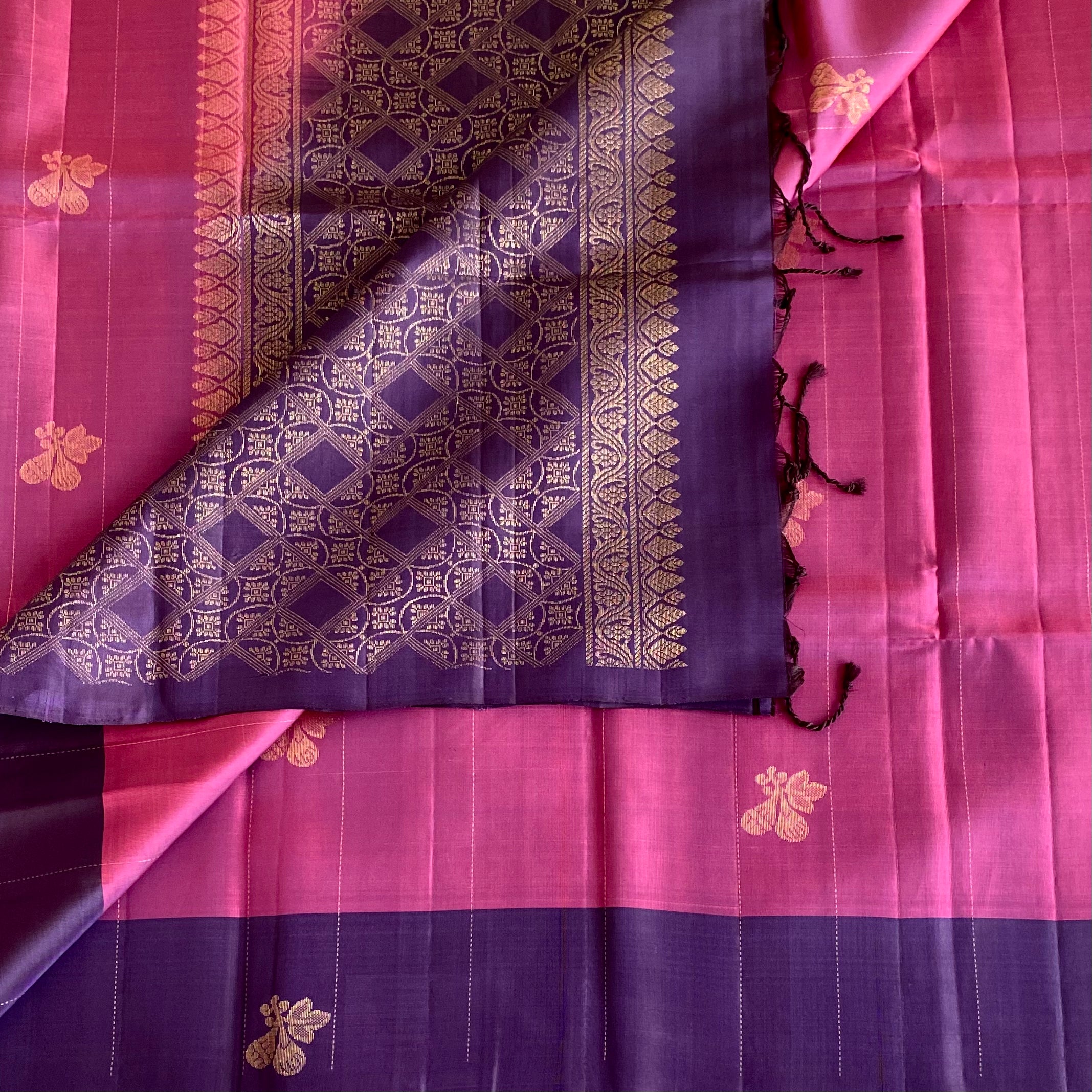 Dual Shaded Magenta Designer Pure Silk Saree With Purple Pallu