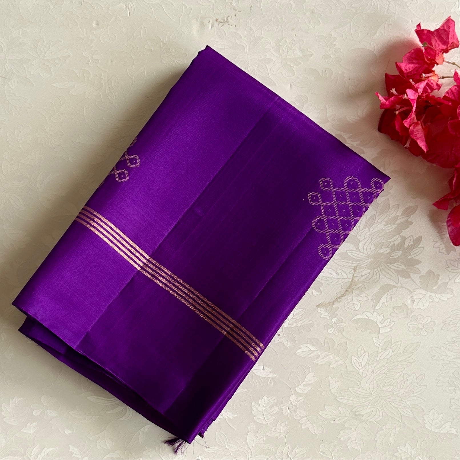 Royal Purple Designer Pure Silk Saree With Gold Lattice Work