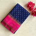 Royal Blue Fuchsia Pink Woven Saree Gold Zari Buti Border