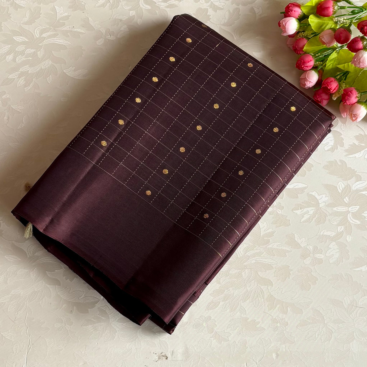 Deep Wine Chocolate Designer Pure Silk Saree With Antique Gold Pallu