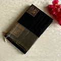 Olive Green Designer Pure Silk Saree With Jet Black Contrast Pallu