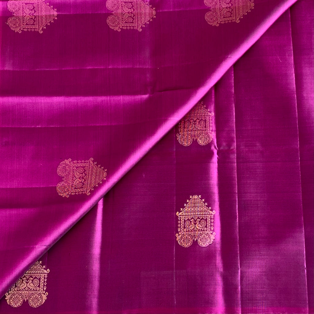 Rani Pink Designer Pure Silk Saree With Leaf Green Pallu