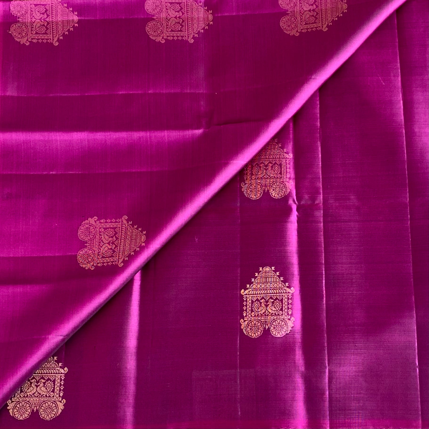 Rani Pink Designer Pure Silk Saree With Leaf Green Pallu