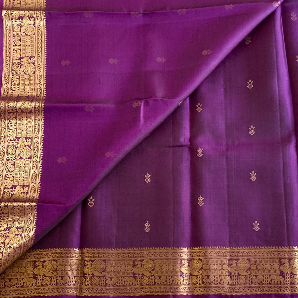 Royal Purple Designer Pure Silk Saree With Gold Border And Pallu