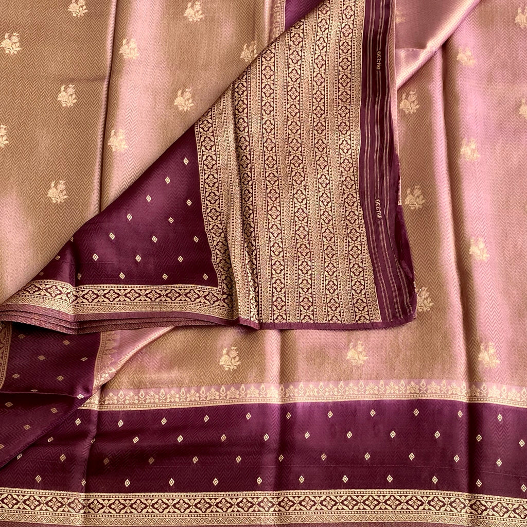 Rose Gold With Deep Wine Soft Crepe Silk with Designer Weave