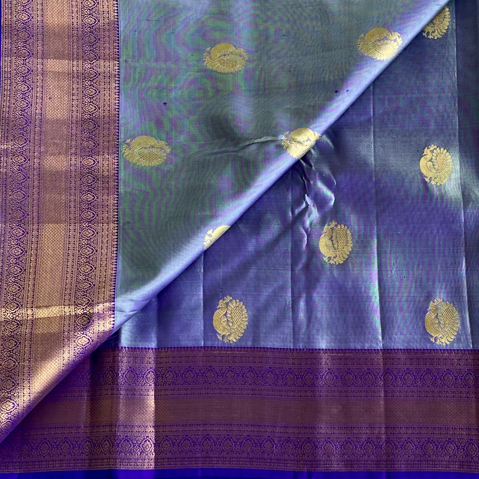 Royal Purple Designer Pure Silk Saree With Peacock Blue Pallu