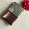 Dual shaded Sage Green Designer Pure Silk Saree With Royal Purple Pallu