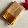 Champagne Beige Designer Pure Silk Saree With Mustard Yellow Pallu