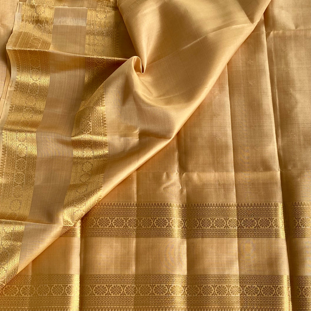 Champagne Designer Pure Silk Saree With Metallic Gold Border