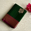 Emerald Green Silk Saree Fuchsia Pallu Gold Zari Floral Motifs