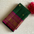 Emerald Green Kanjeevaram Pure Zari Silk Saree With Rani Pink Pallu