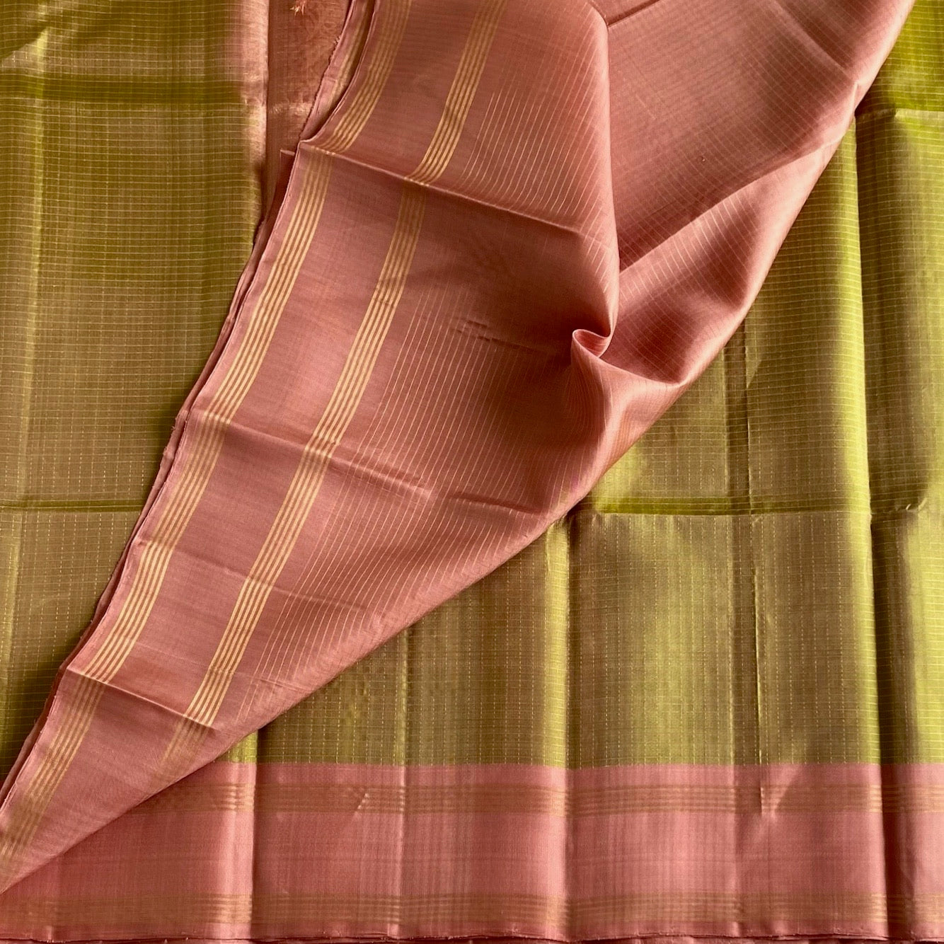 Olive Green Designer Pure Silk Saree With Dusty Rose Pallu