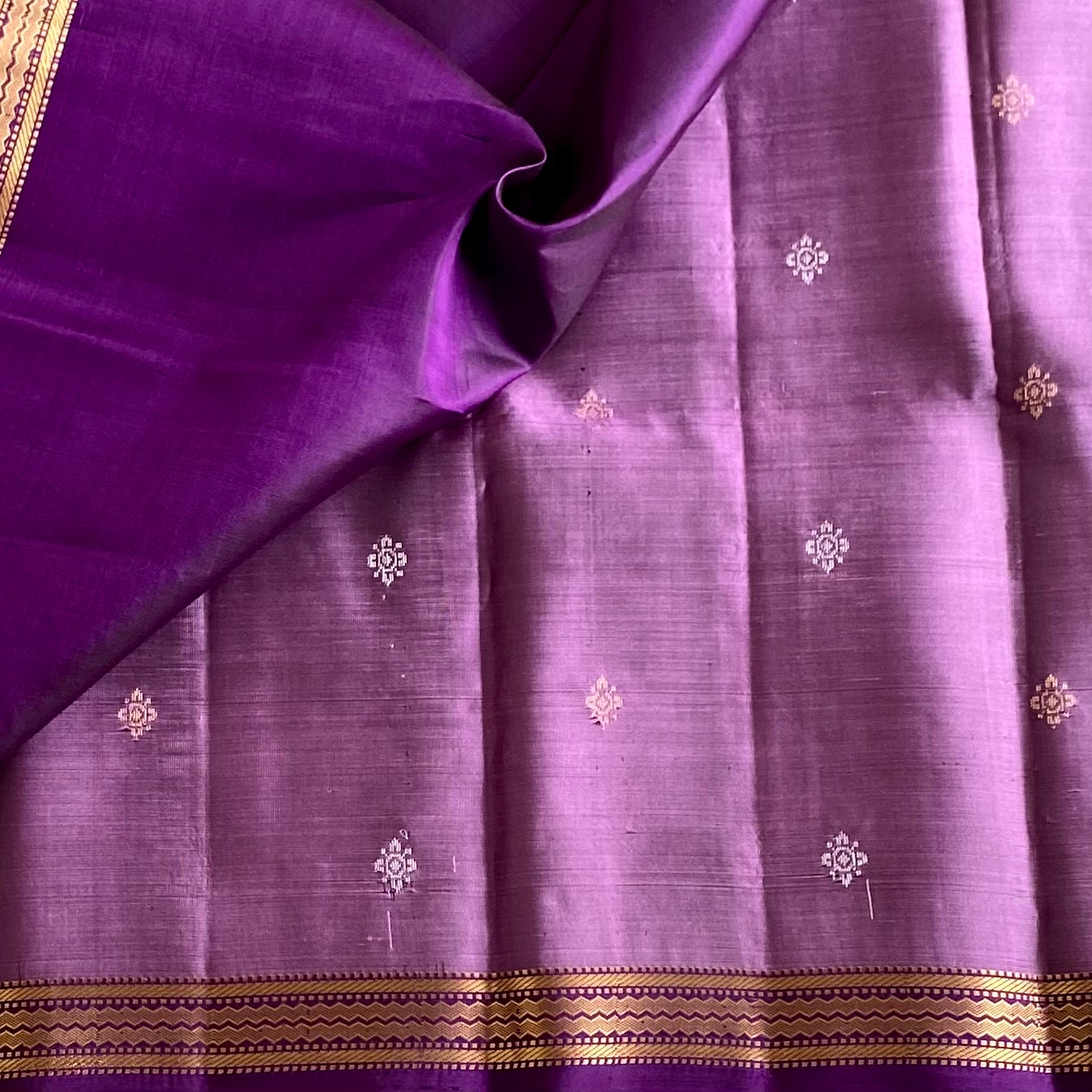 Heather Purple Designer Pure Silk Saree With Antique Gold Zari Work