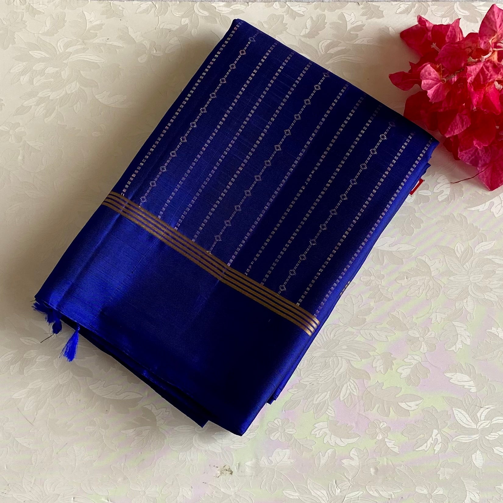 Royal Blue Designer Pure Silk Saree With Gold Brocade Border