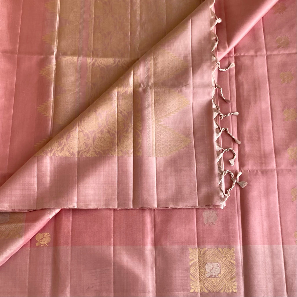 Dusty Rose Designer Pure Silk Saree With Soft Gold Pallu