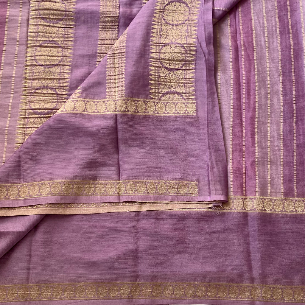 Mauve Zari Floral Medallion Saree With Gold Border For Weddings