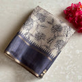 Ecru Beige & Warm Cloud Soft Tussar Silk Saree With Floral Weave
