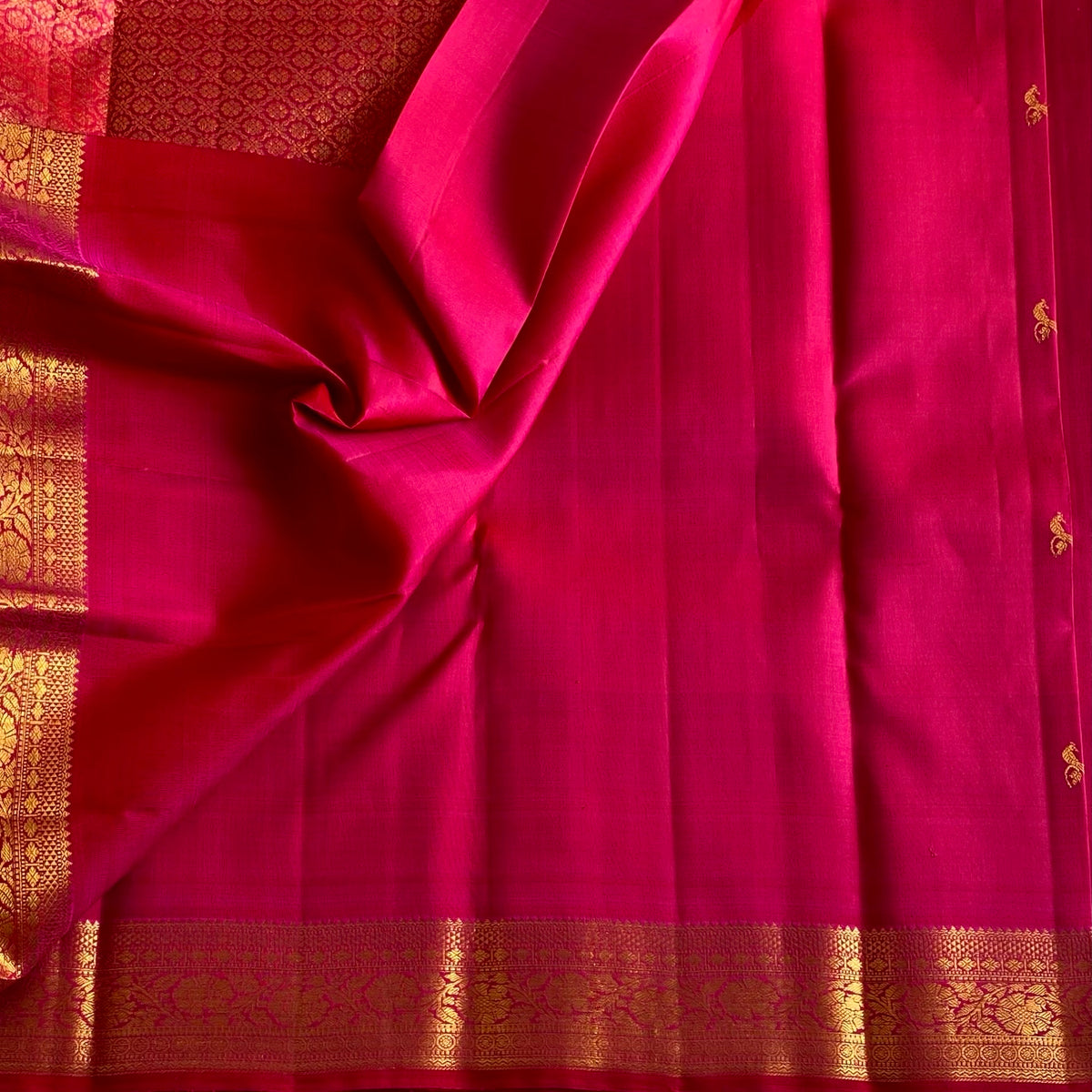 Cherry Pink Kanjeevaram Pure Zari Silk Saree With Zari Gold Border
