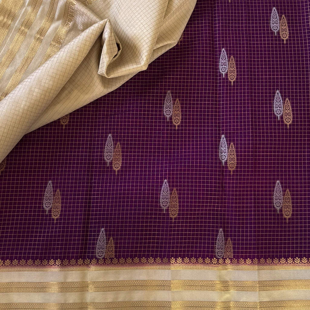 Royal Purple Silk Saree Antique Gold Pallu Zari Border Paisley