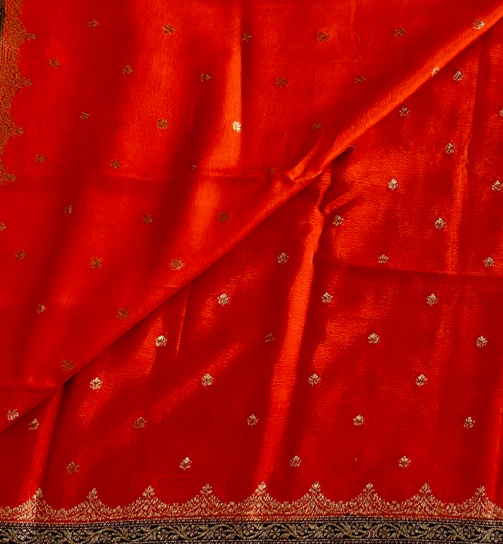 Crimson Red Banarasi Soft Crepe Silk With Jet Black Pallu