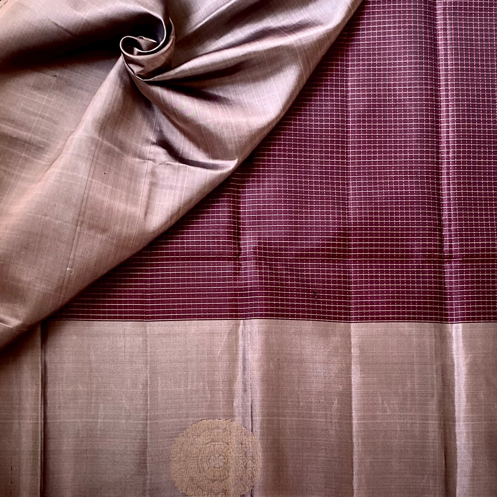 Burgundy Rose Gold Brocade Silk Saree Floral Pallu Traditional Wear