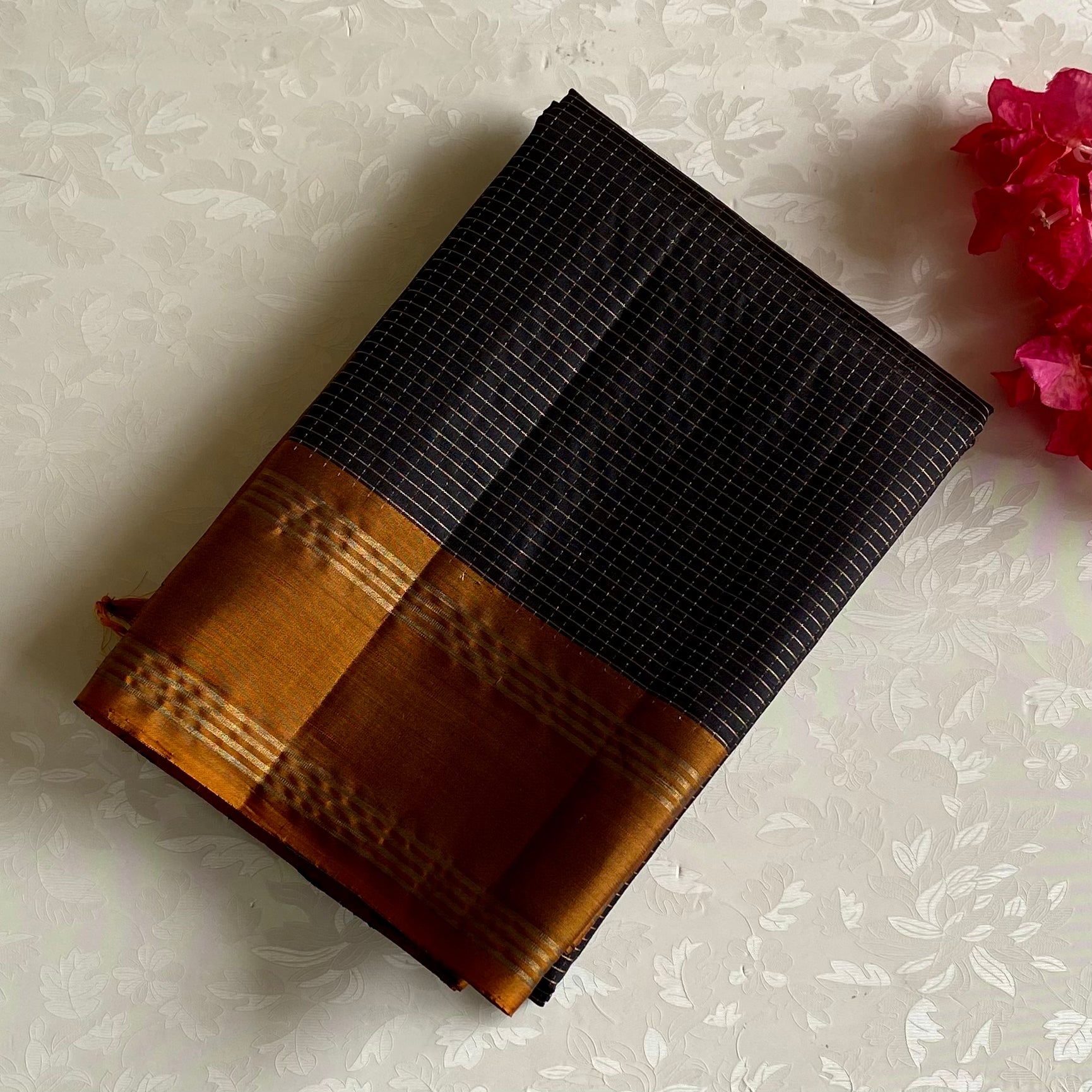 Navy Blue Designer Pure Silk Saree With Antique Gold Pallu