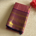 Magenta Silk Saree with Gold Brocade Pallu and Purple Border
