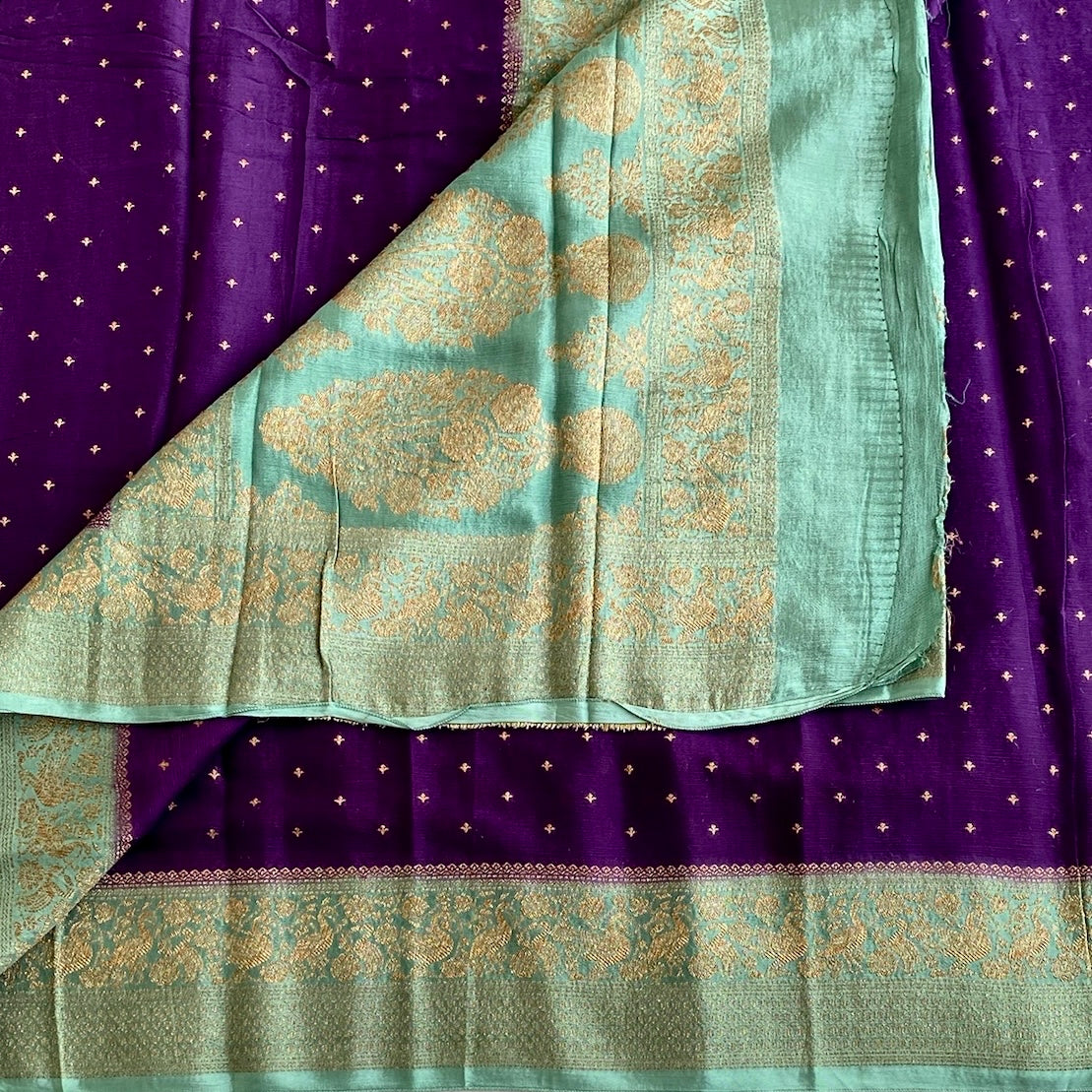 Royal Purple Soft Tussar Silk Saree With Mint Green Pallu