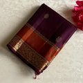 Deep Wine Designer Pure Silk Saree With Burnt Orange Pallu