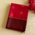 Magenta Silk Saree Burgundy Pallu Gold Temple Border Tassel