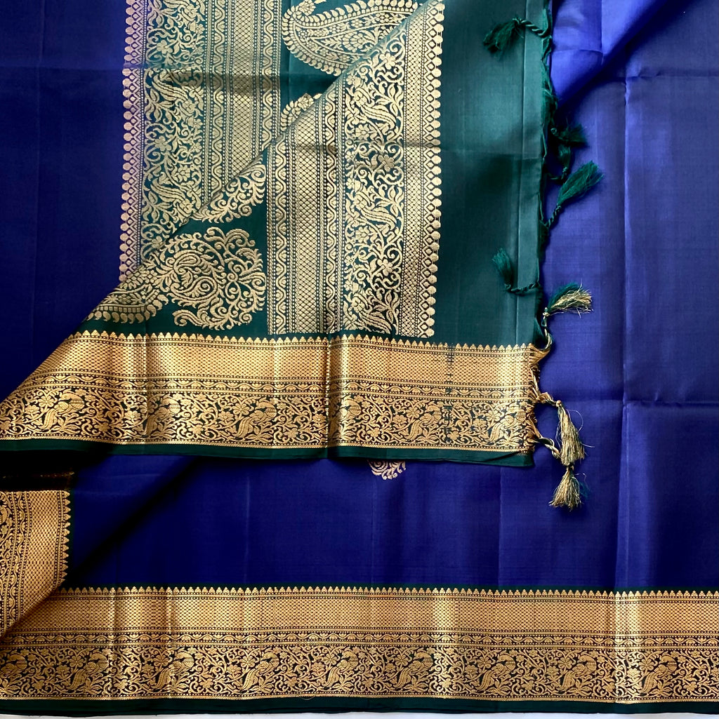 Royal Blue Saree Teal Pallu Gold Zari Border