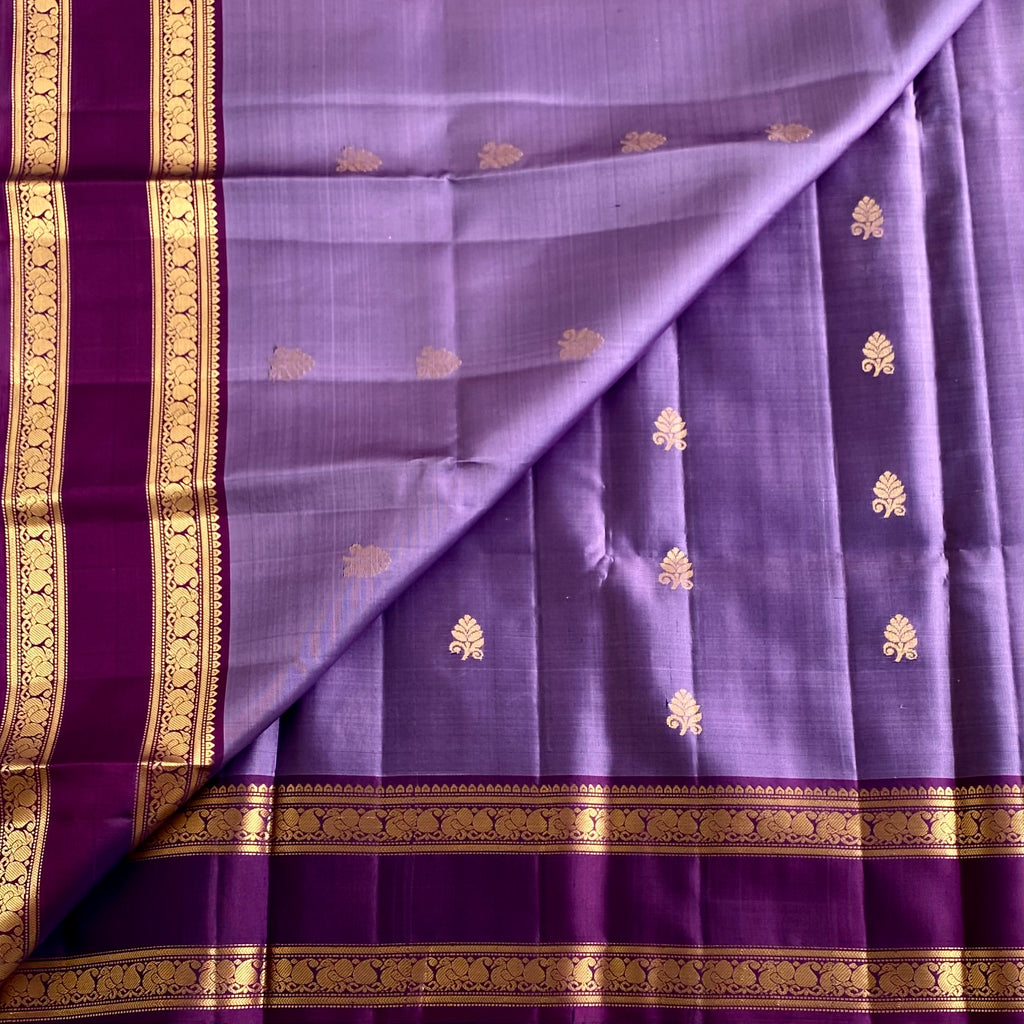 Metallic Lavender Designer Pure Silk Saree With Violet Purple Pallu