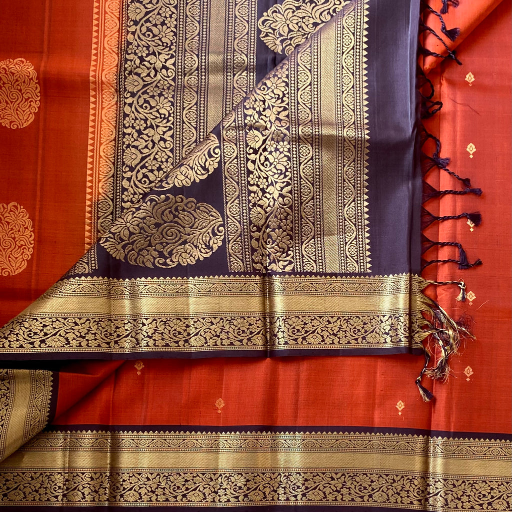 Maroon Rust Red Gold Zari Floral Saree Traditional Wedding Silk