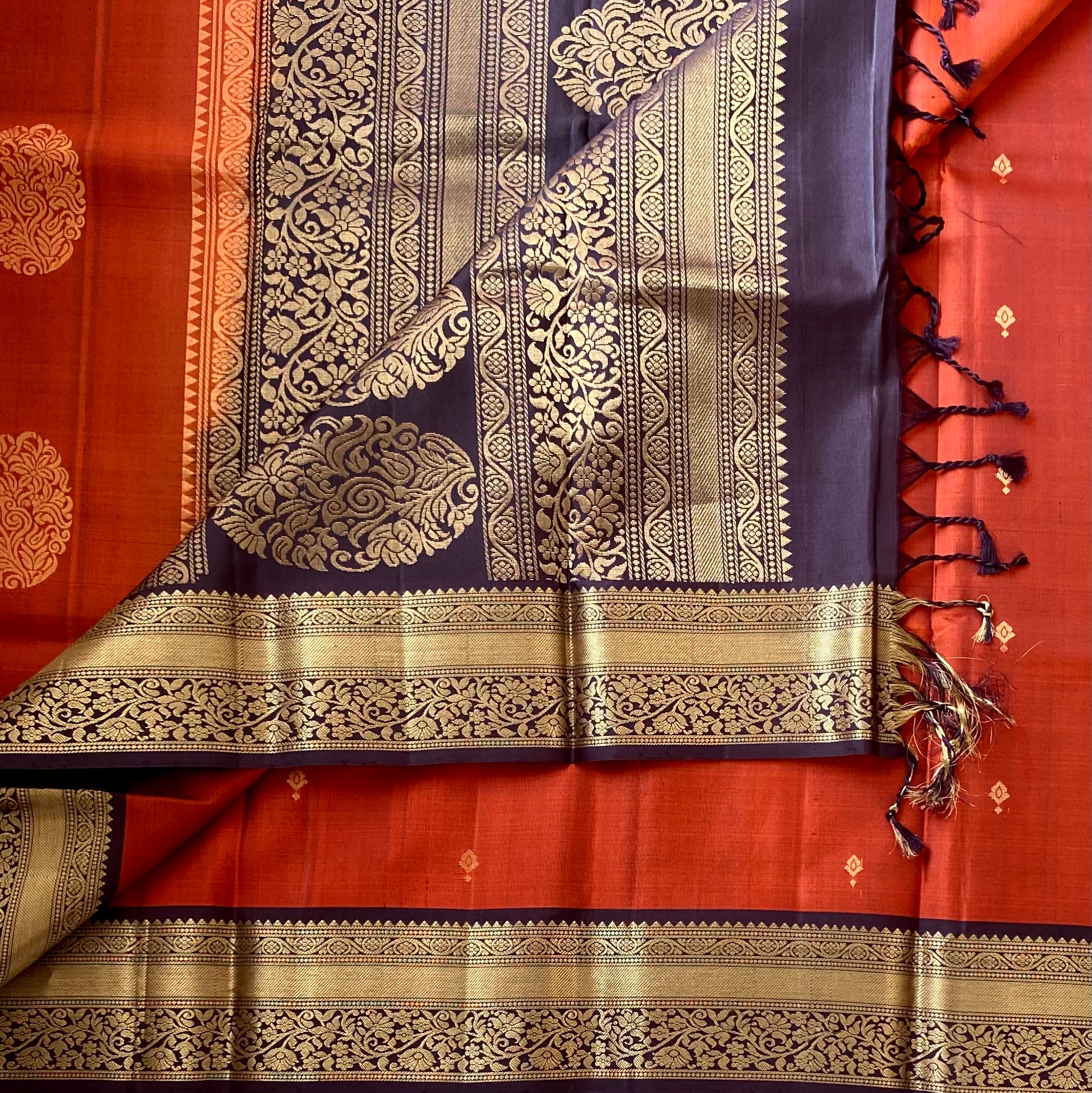 Maroon Rust Red Gold Zari Floral Saree Traditional Wedding Silk