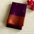 Deep Plum Saffron Orange Silk Saree with Gold Brocade Border